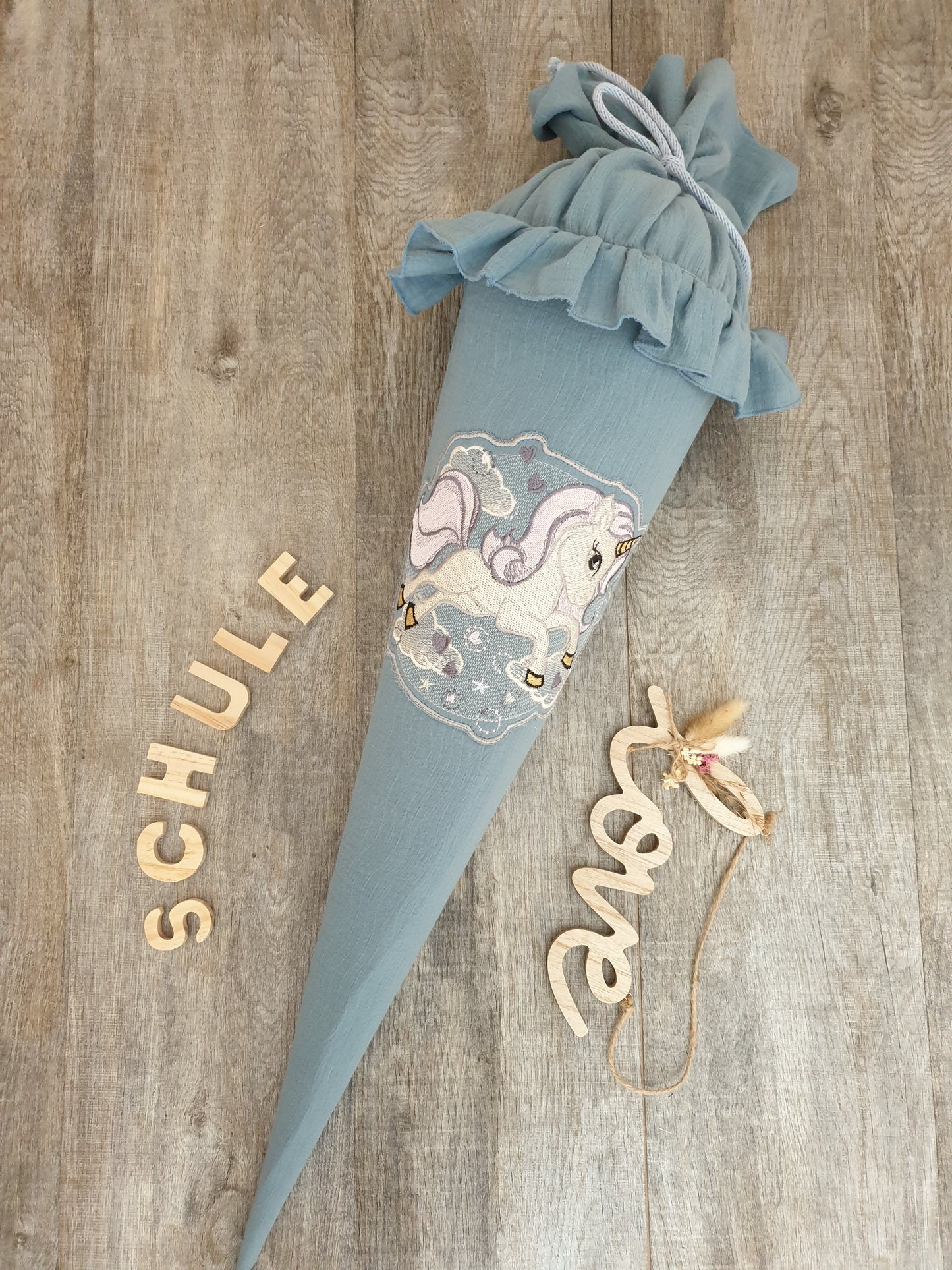 Schultüte-Kitatüte "Einhorn" bestickt mit Namen und/Datum (ohne Rohling)
