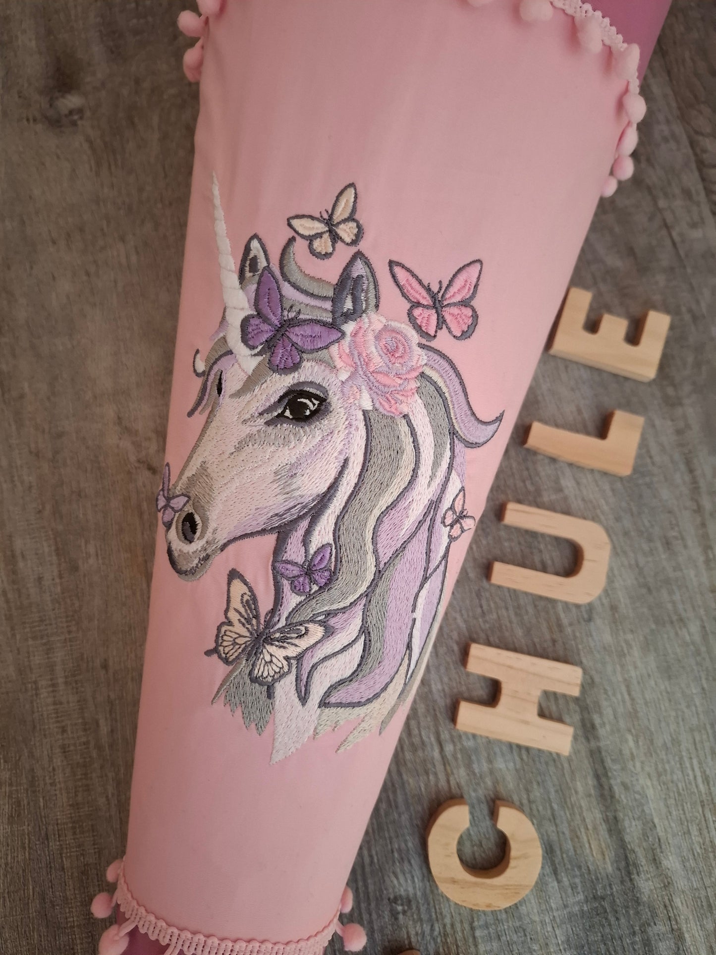 Schultüte aus Stoff mit Namen - Einhorn - wählbar 70cm, 50cm - Zuckertüte personalisiert (ohne Rohling).