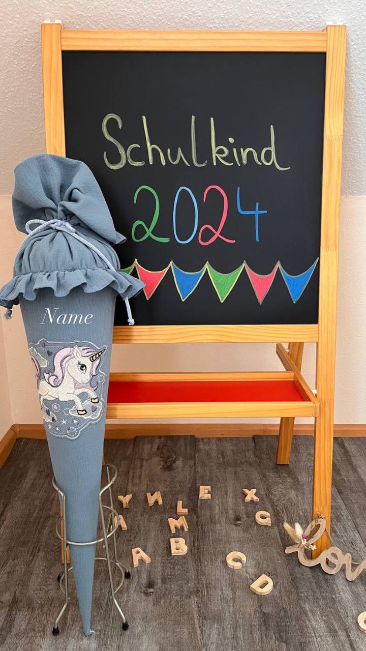 Schultüte-Kitatüte "Einhorn" bestickt mit Namen und/Datum (ohne Rohling)