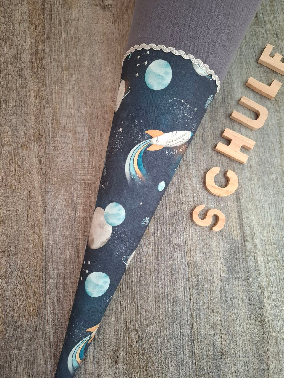 Schultüte Zuckertüte Weltraum Weltall Galaxy Einschulung handmade Stoff 70 cm(ohne Rohling)