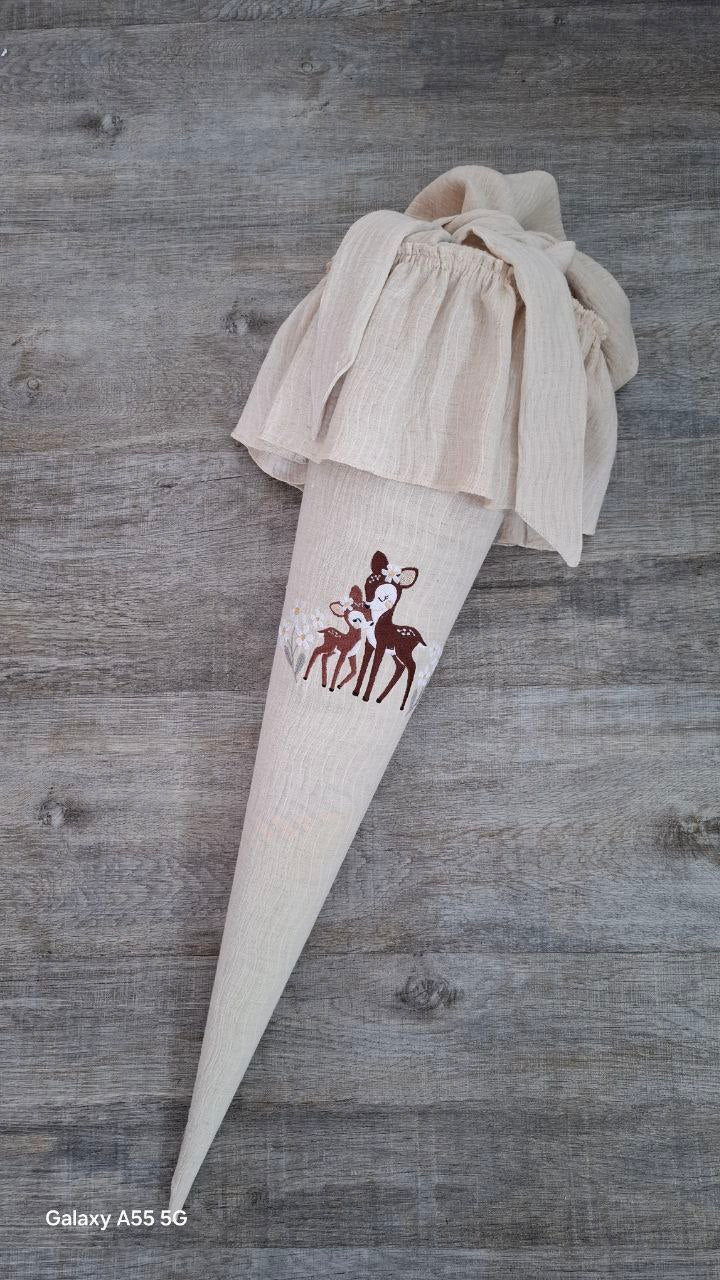 Schultüte für Mädchen, Musselin,Schultüte mit Rüsche, Stoffschultüte, Einschulung 2025, personalisiert mit Name (ohne Rohling )