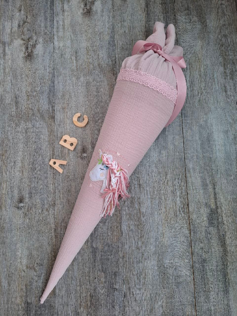 Personalisierte Schultüte Einhorn Boho – Name & Jahr – Zuckertüte aus Musselin – Schulanfang 2025 – Mädchen Einschulung (ohne Rohling)