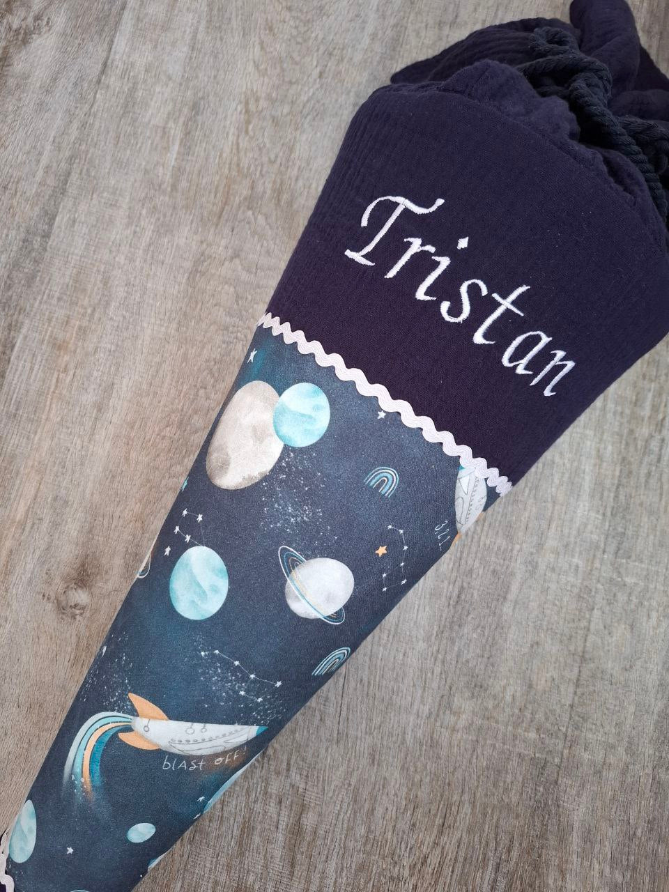 Schultüte Zuckertüte Weltraum Weltall Galaxy Einschulung handmade Stoff 70 cm(ohne Rohling)