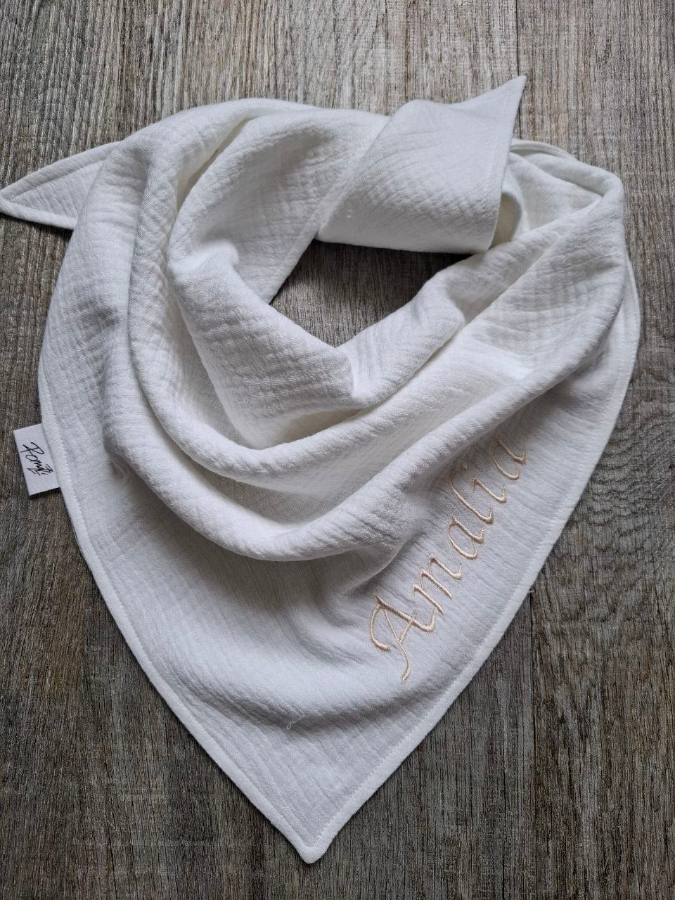 Kinder Set personalisiert | Jersey Beanie rosa & Musselin Halstuch offwhite | Name bestickt | Geschenk Geburt.