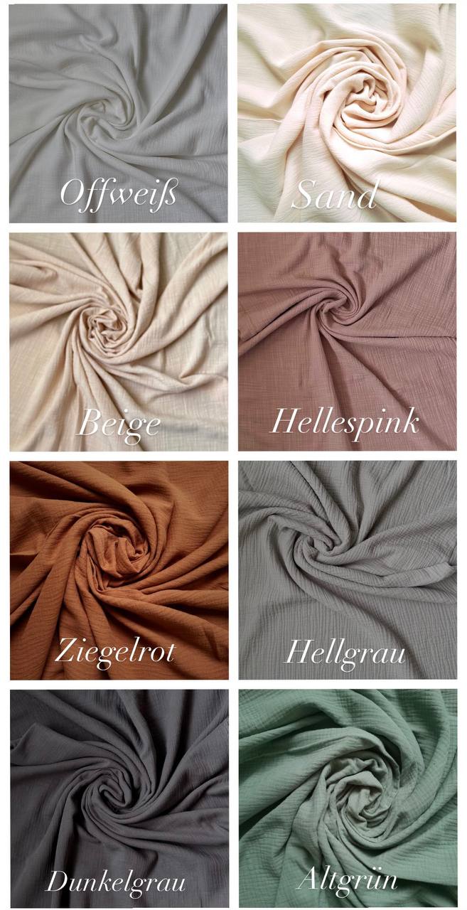 Mädchenkleid aus Bio Musselin (100% Baumwolle), verschiedene Farben und Größen.