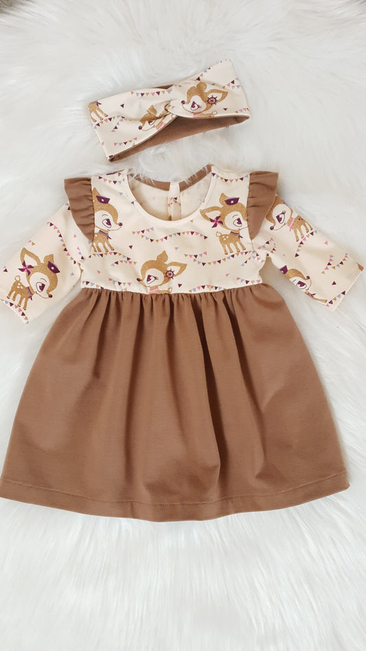 Kleid für Mädchen mit Bambi Muster aus Jersey