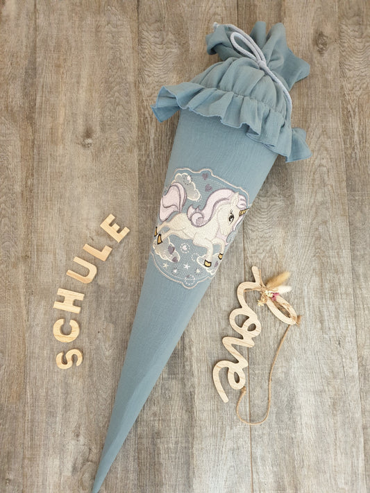 Schultüte-Kitatüte "Einhorn" bestickt mit Namen und/Datum (ohne Rohling)
