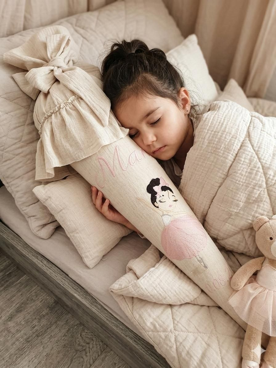 Personalisierte Musselin Schultüte mit Ballerina & Rüschen – Inkl. Rohling – Handgefertigt