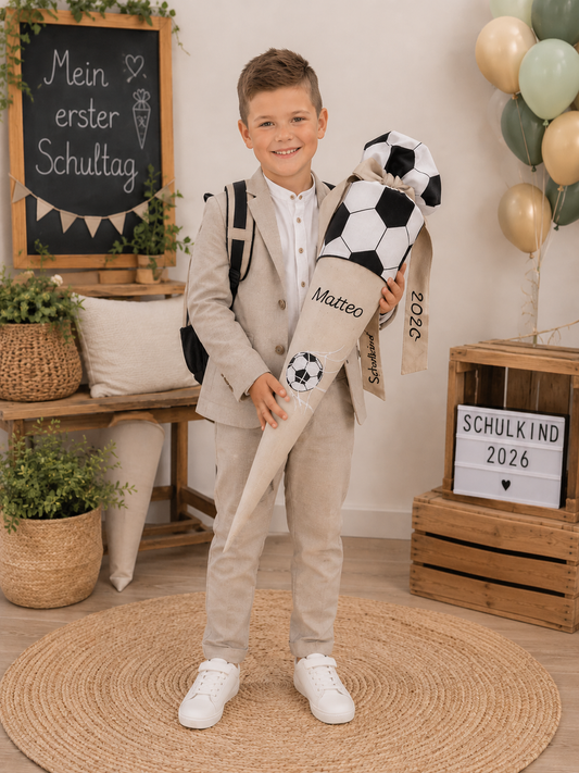 Personalisierte Fußball Schultüte mit Name-Stoff Schultüte Einschulung 2026 Geschenk für Jungen zum Schulanfang.