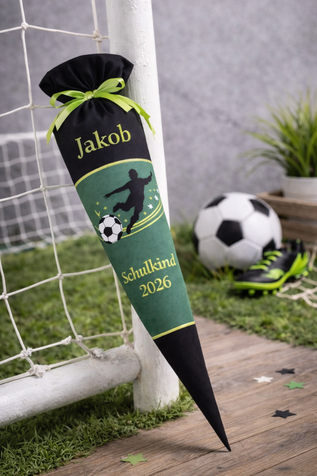 Personalisierte Fußball Schultüte mit Name | Schulkind 2026 | Schultüte Jungen | Smaragd Grün Schwarz | Einschulung 2026 | Handgemacht