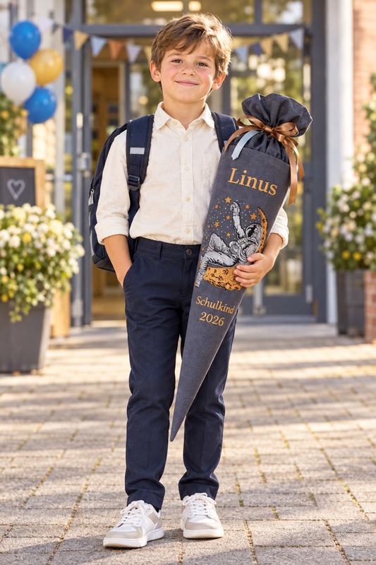 Personalisierte Astronaut-Schultüte mit Mondmotiv – 70 cm inkl. Papprohling