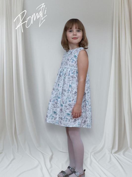 Schickes Sommerkleid -Mädchenkleid -Einschulungskleid aus Popeline mit Blumenmuster.