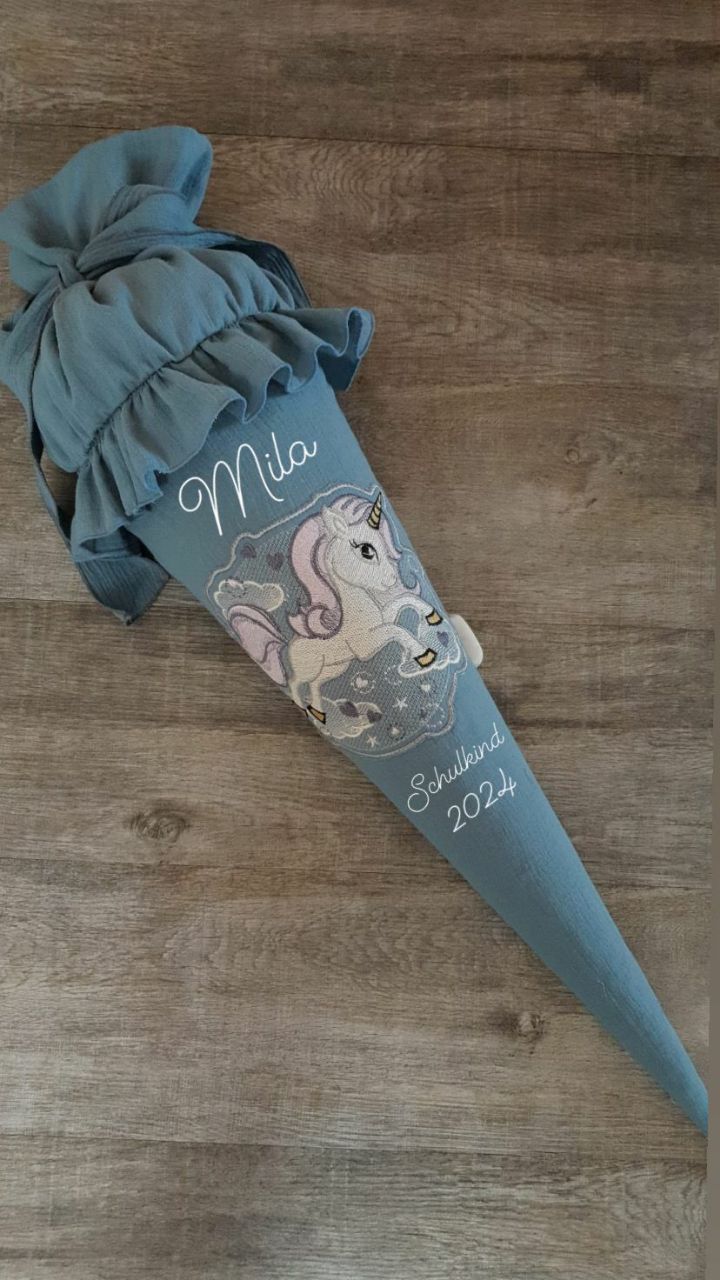 Schultüte-Kitatüte "Einhorn" bestickt mit Namen und/Datum (ohne Rohling)