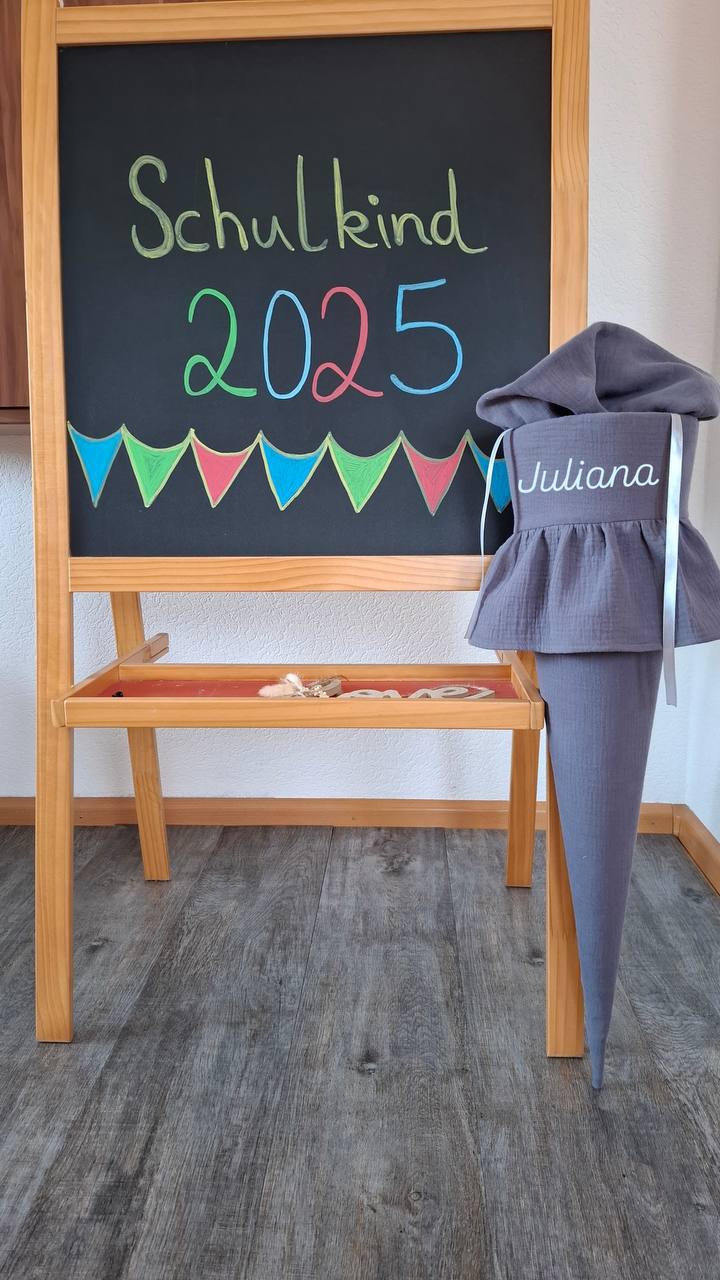 Schultüte für Mädchen, Musselin,Schultüte mit Rüsche, Stoffschultüte, Einschulung 2025,  personalisiert mit Name (ohne Rohling )
