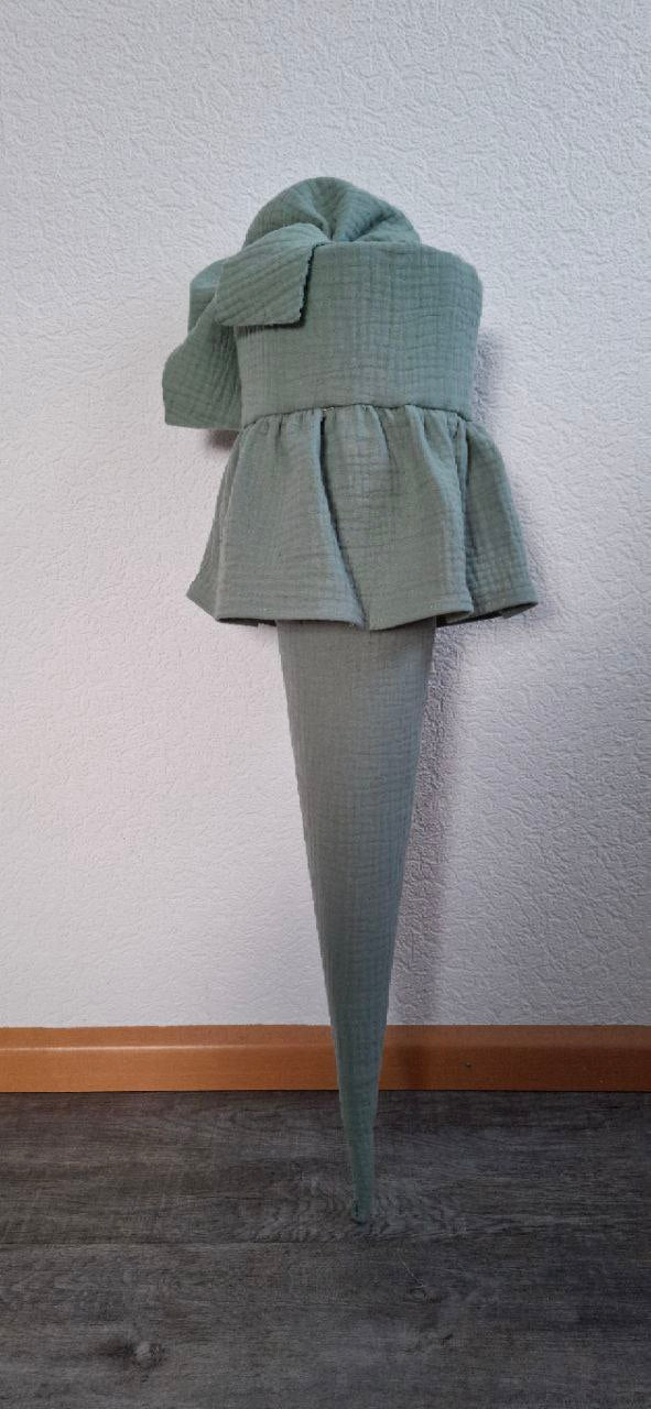 Schultüte für Mädchen, Musselin, Schultüte mit Rüsche, Stoffschultüte, Einschulung 2025, in 6 Farben, personalisiert mit Name(ohne Rohling )