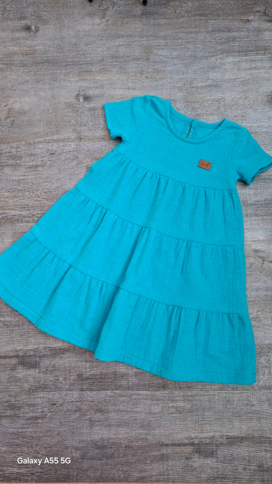 Mädchenkleid aus Musselin • Sommerkleid Baby/Kleinkind • Türkis • handgemacht • Größe 86–122“