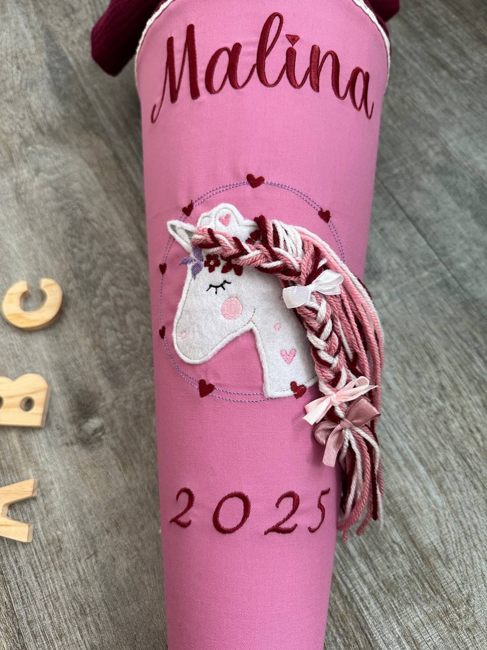 Personalisierte Schultüte Einhorn Boho – Name & Jahr – Zuckertüte aus Musselin – Schulanfang.(ohne Rohling)        g 2025 – Mädchen Einschulung (ohne Rohling)