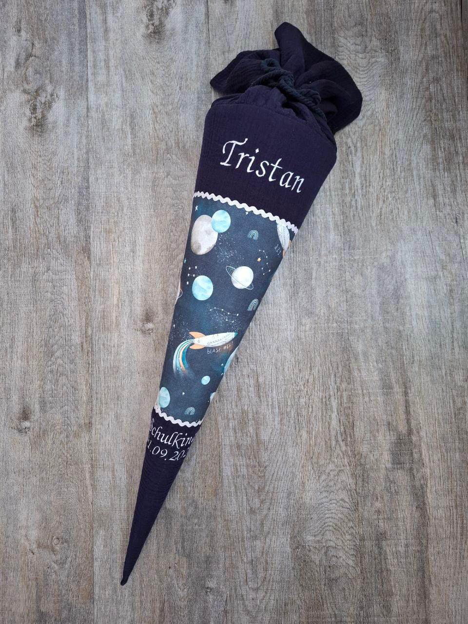 Schultüte Zuckertüte Weltraum Weltall Galaxy Einschulung handmade Stoff 70 cm(ohne Rohling)