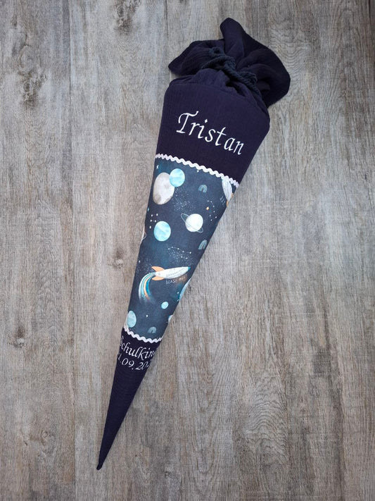 Schultüte Zuckertüte Weltraum Weltall Galaxy Einschulung handmade Stoff 70 cm(ohne Rohling)