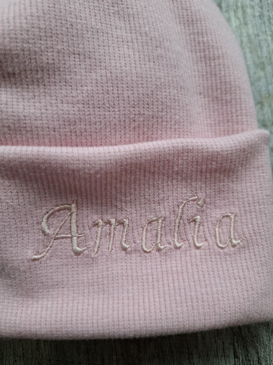Kinder Set personalisiert | Jersey Beanie rosa & Musselin Halstuch offwhite | Name bestickt | Geschenk Geburt.