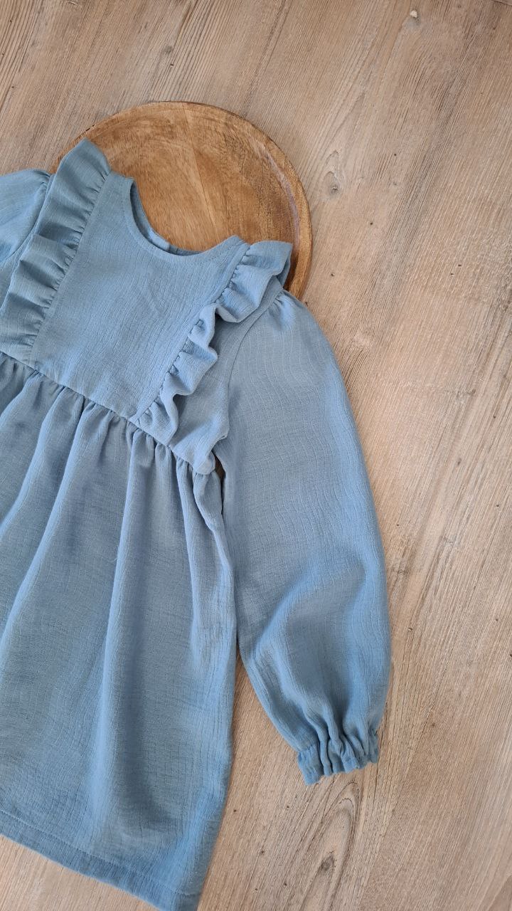 Mädchen Kleid aus Musselin mit Rüschen – Langarm Kleid mit Gummizug – Handgemachtes Kinderkleid in verschiedenen Farben und Größen