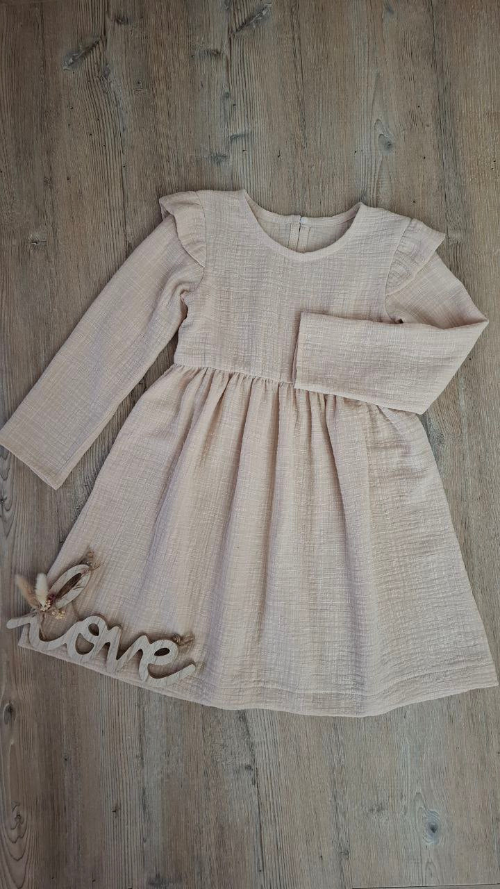 Mädchenkleid aus Bio Musselin (100% Baumwolle), verschiedene Farben und Größen.