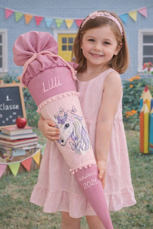 Personalisierte Schultüte Einhorn – Altrosa & Rosa Kombi – Inkl. Rohling