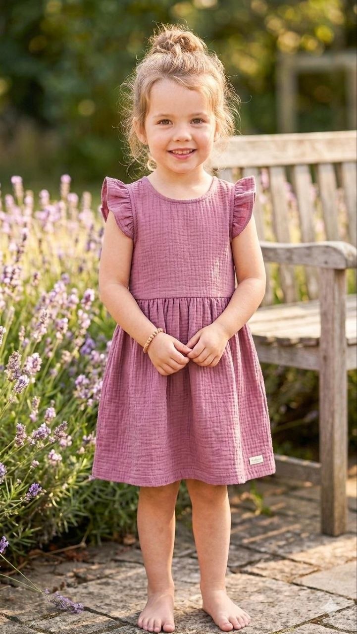 Musselin Kinderkleid mit Rüschen – Handgefertigt & Luftig – Verschiedene Farben & Größen