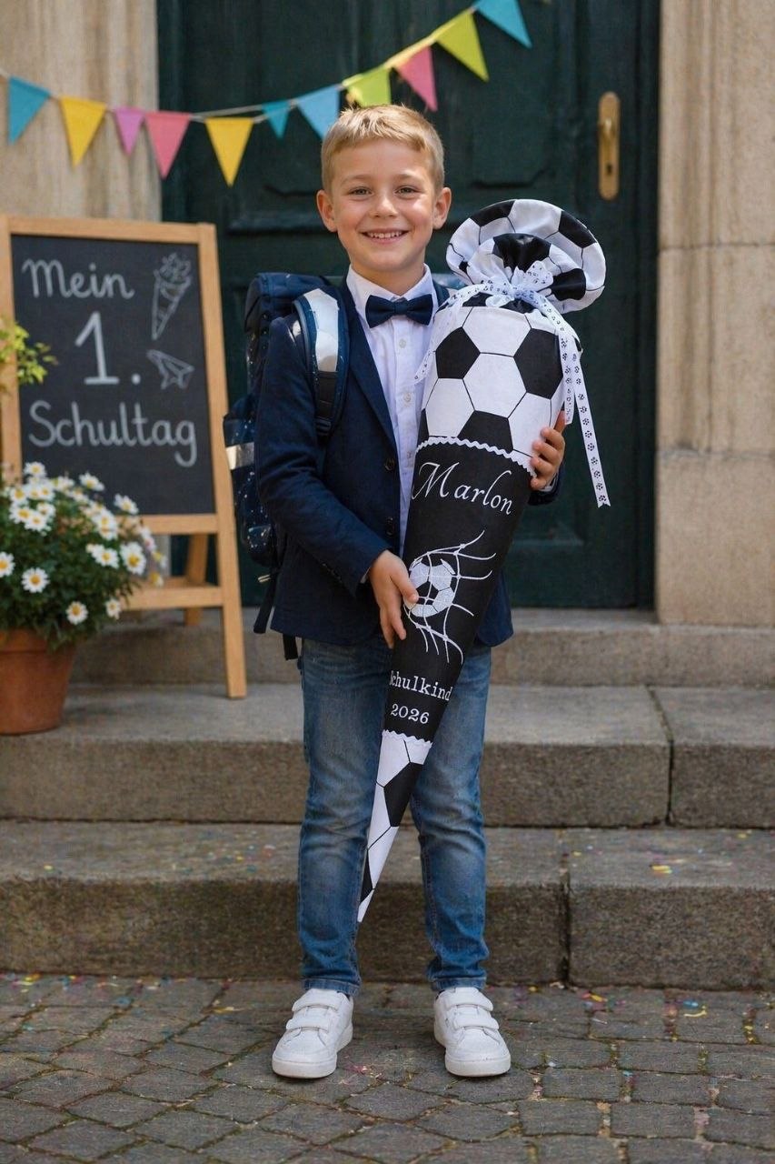 Personalisierte Fußball Schultüte mit Name-Stoff Schultüte Einschulung 2026 Geschenk für Jungen zum Schulanfang.