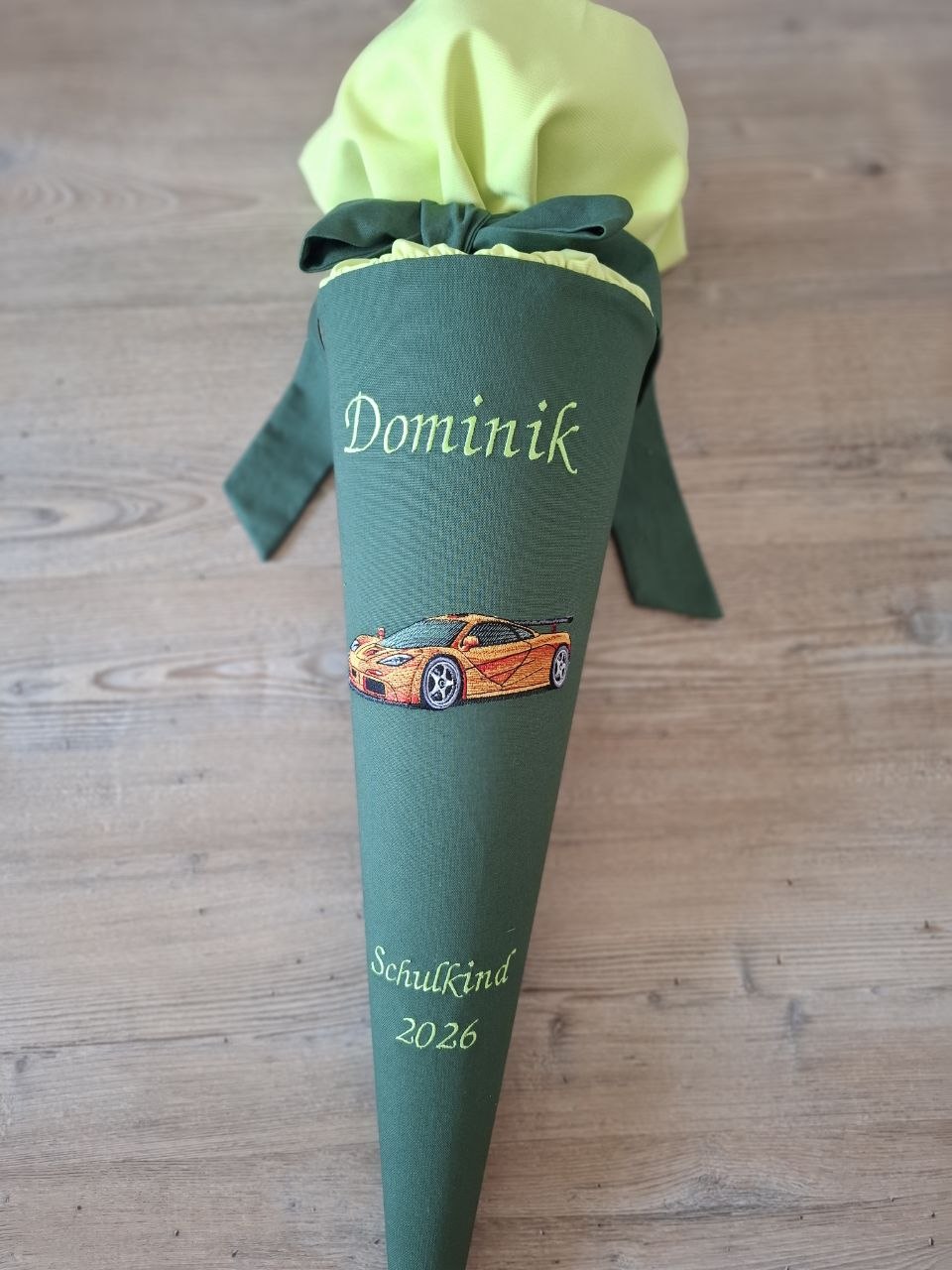 Personalisierte Schultüte mit Namen Wunschmotiv-Stoffschultüte Einschulung 2026-Jungen Rennwagen-Ninja-Handgefertigt inkl.70cm Papprohling.