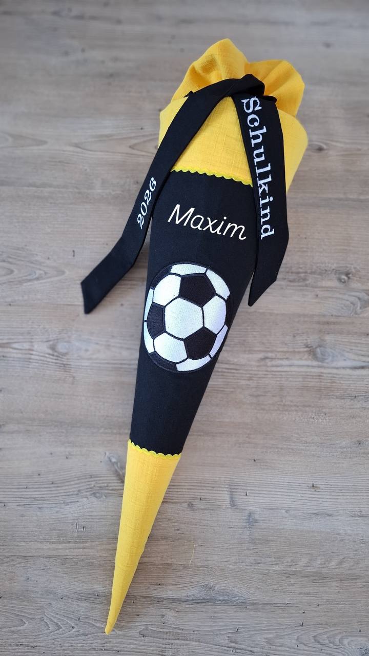 Fußball Schultüte personalisiert | Schultüte Junge | Canvas Schwarz | mit Papprohling | Name & Schulkind Stickerei