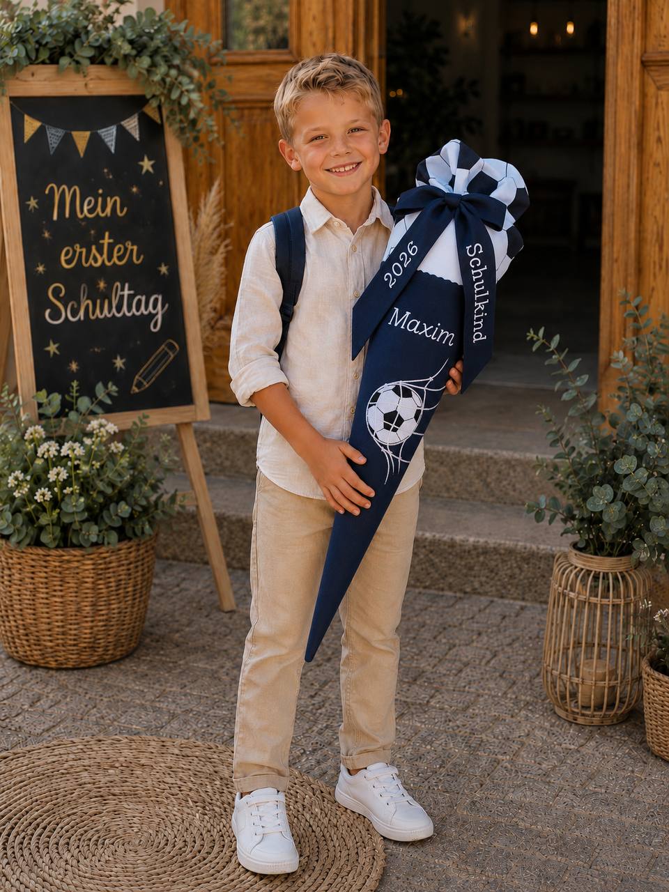 Personalisierte Fußball Schultüte mit Name-Stoff Schultüte Einschulung 2026 Geschenk für Jungen zum Schulanfang.