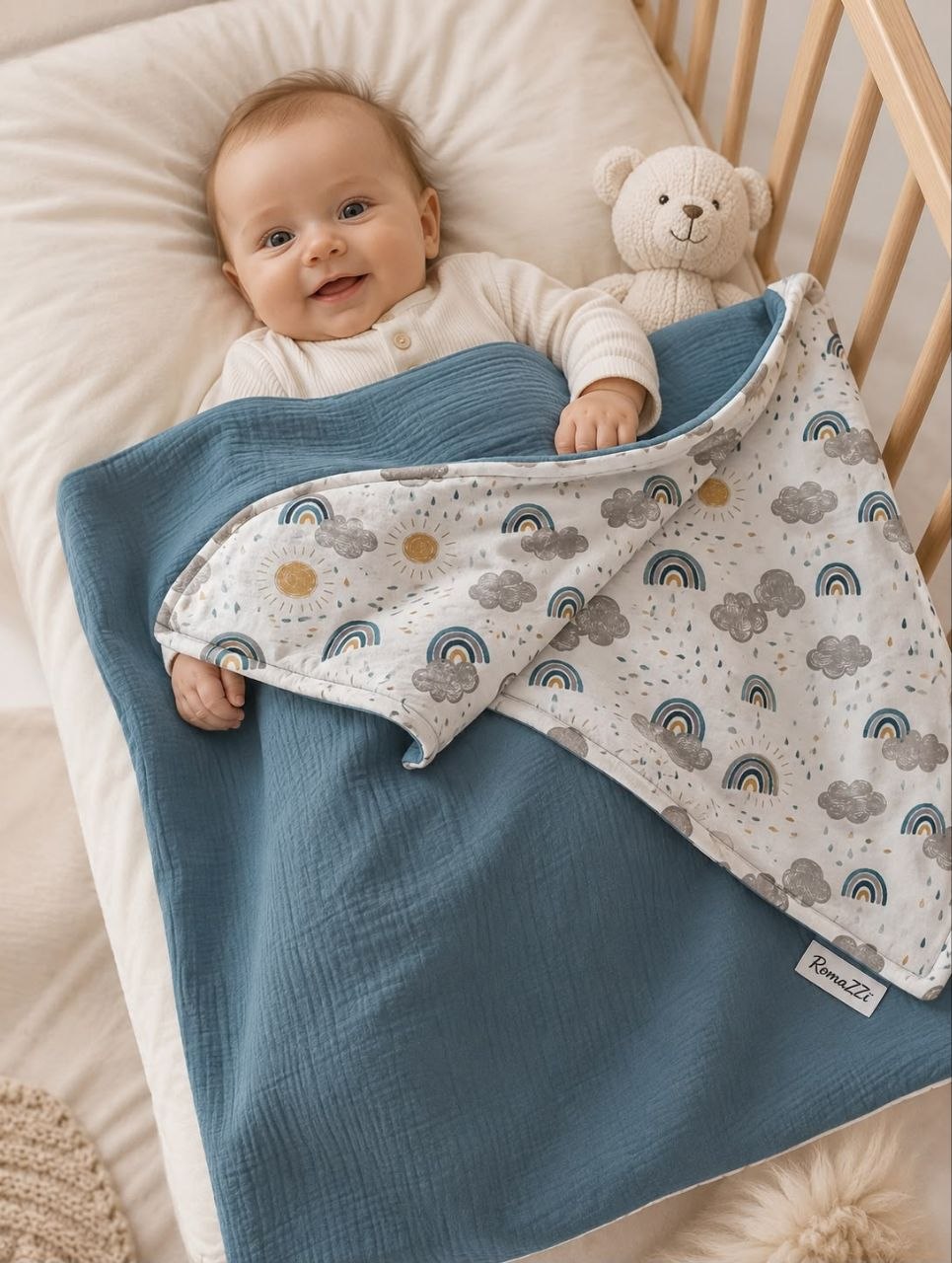 Neugeborenen Waffel Decke personalisierte Premium Baby Kuschel-Decke Geschenk Namen Decke 100% Baumwolle Bio Waffel Jersey Print