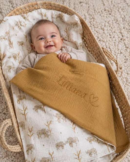 Neugeborenen Waffel Decke personalisierte Premium Baby Kuschel-Decke Geschenk Namen Decke 100% Baumwolle Bio Waffel Jersey Print