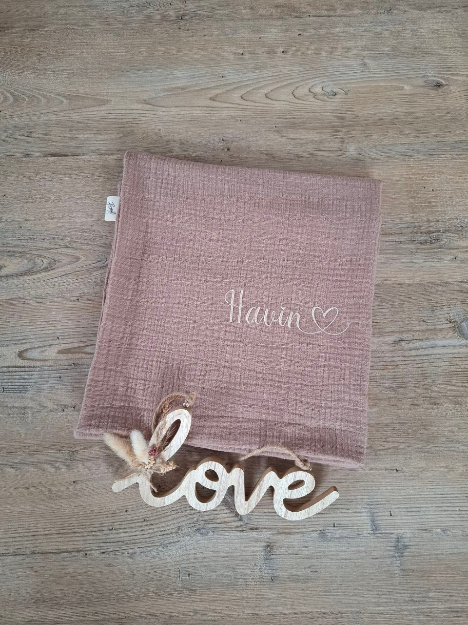 Babydecke aus 100% Baumwolle mit Name personalisierbar | Musselin | viele  Farben | Kuscheldecke | Geschenk zur Geburt/ zweifarbig wählbar!