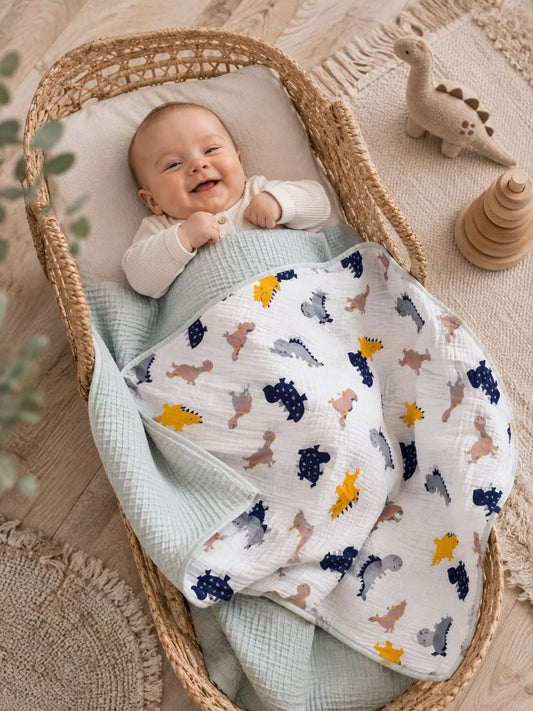 Personalisierte Babydecke aus Waffelstoff & Musselin – optional mit Spucktuch