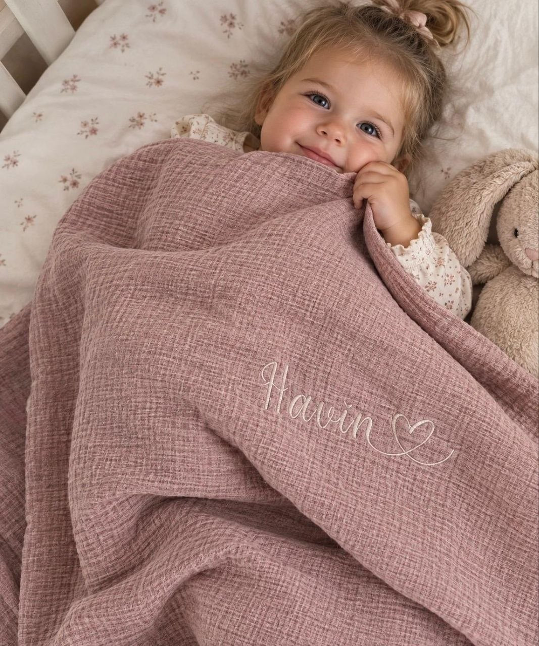Babydecke aus 100% Baumwolle mit Name personalisierbar | Musselin | viele  Farben | Kuscheldecke | Geschenk zur Geburt/ zweifarbig wählbar!
