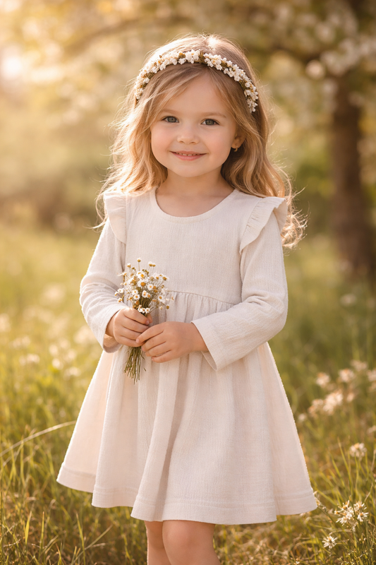 Mädchenkleid aus Bio Musselin (100% Baumwolle), verschiedene Farben und Größen.