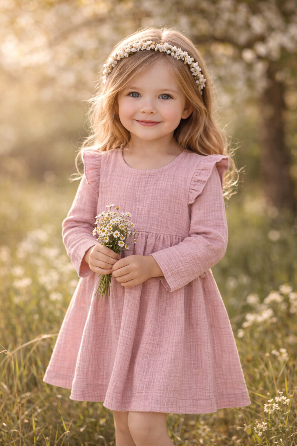 Musselin Kinderkleid mit Rüschen – Handgefertigt in vielen Farben